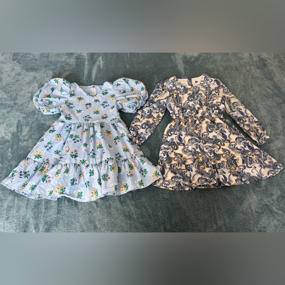 Lot Girl Janie and Jack Ruffle 2 Dresses Size 5 Blue Yellow Floral Paisley